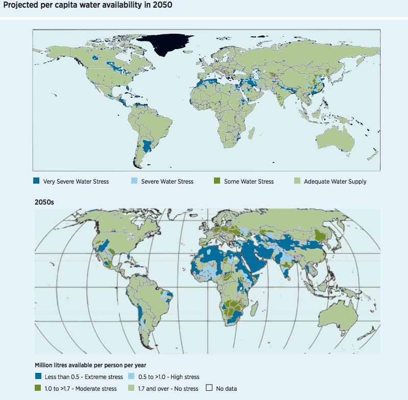 Projected water stress by 2050 — regional context, source unconfirmed.