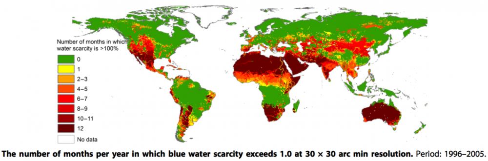 Months per year of severe blue-water scarcity — consistent with Mekonnen & Hoekstra (2016), cited above.